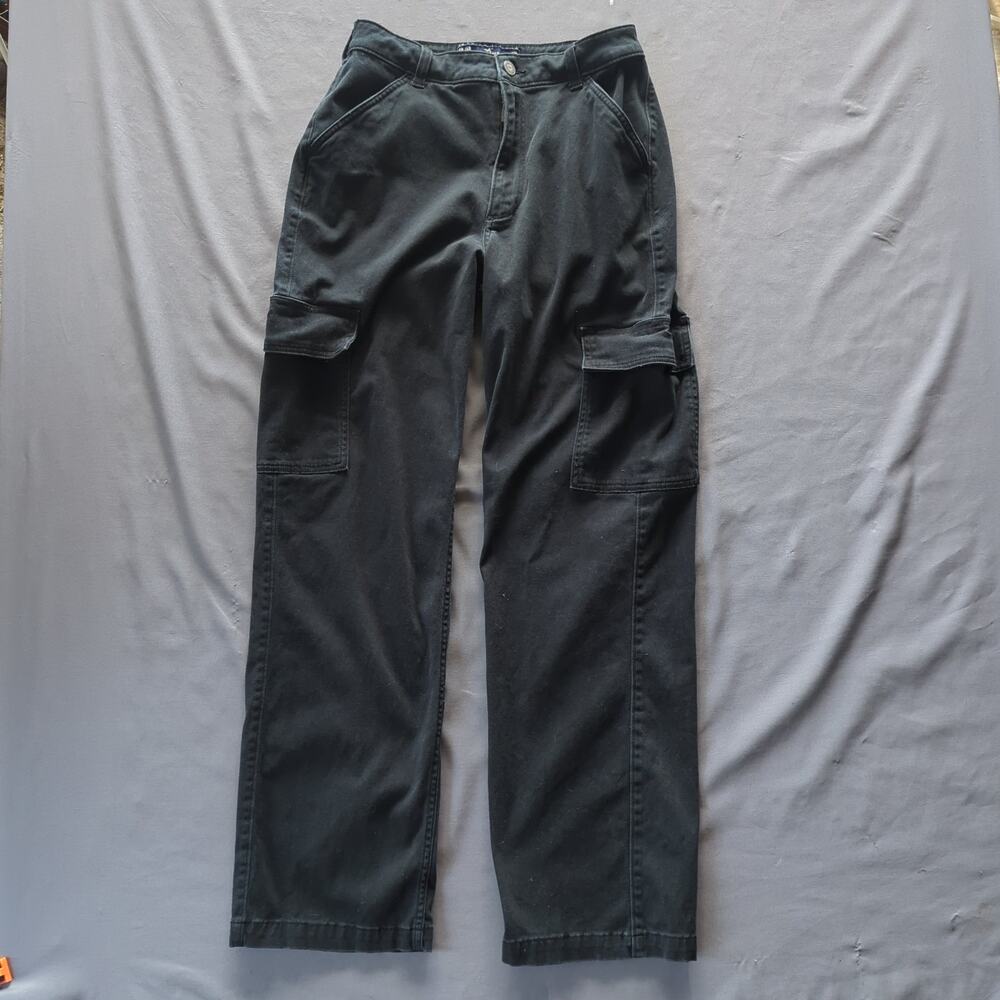 Hollister Ultra High Rise Cargo Pants Black Utility Straight Leg 27
